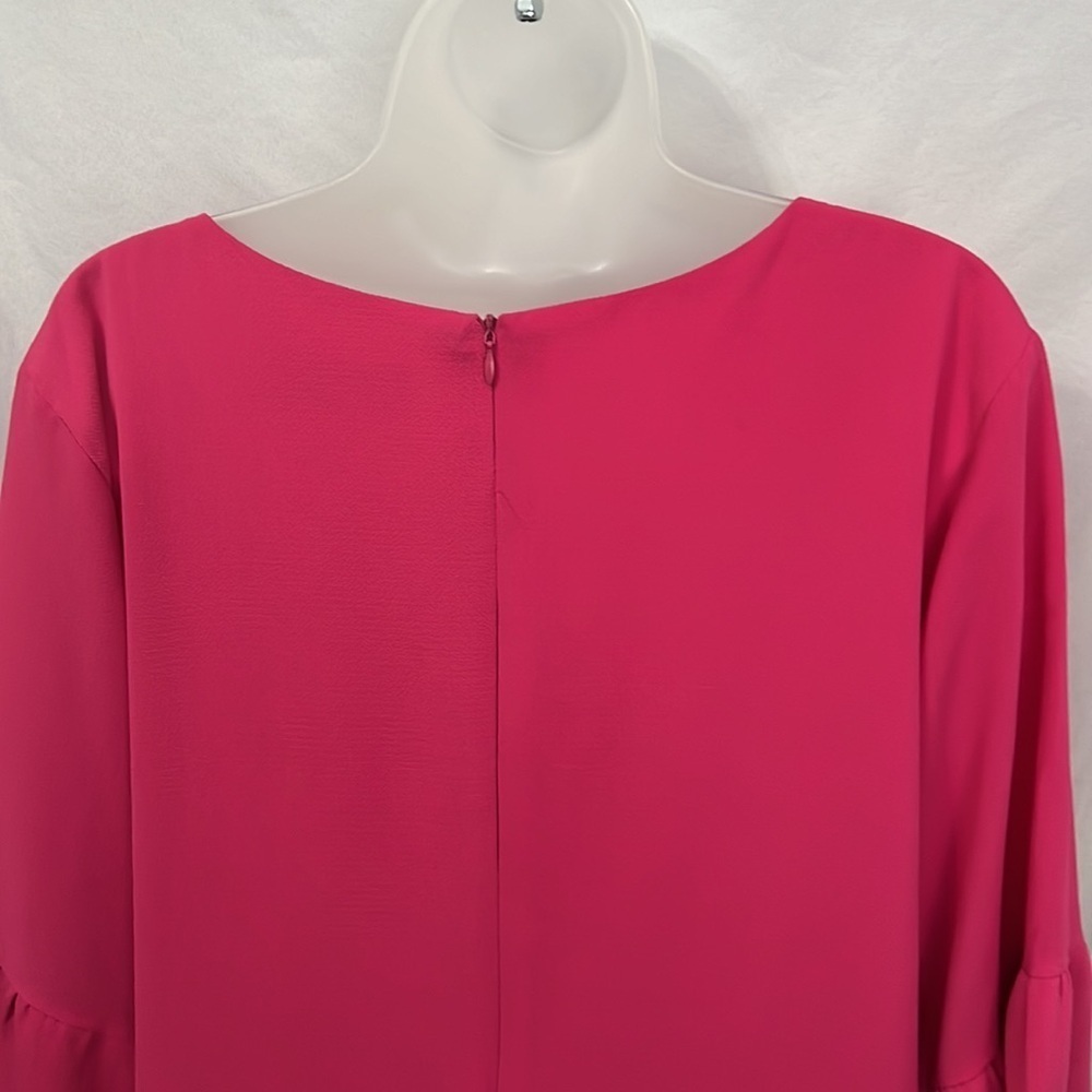 Belongsci Womens Vibrant Pink V-Neck Shift Dress with Ruffle Sleeves Size XL - Picture 5 of 7